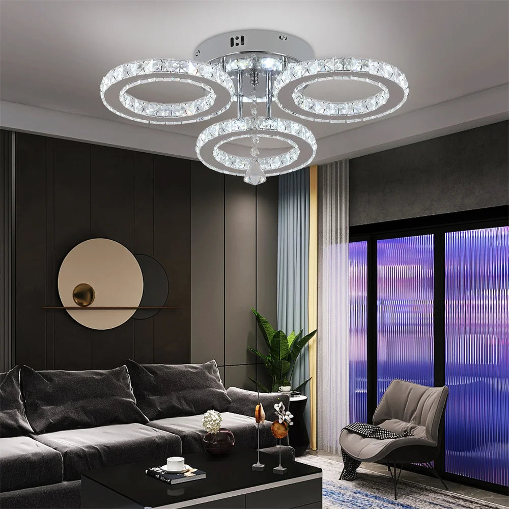 Modern Crystal Fixture Rings Shape Ceiling Light