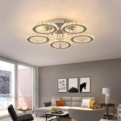 Modern Crystal Fixture Rings Shape Ceiling Light