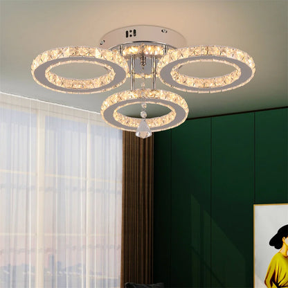 Modern Crystal Fixture Rings Shape Ceiling Light