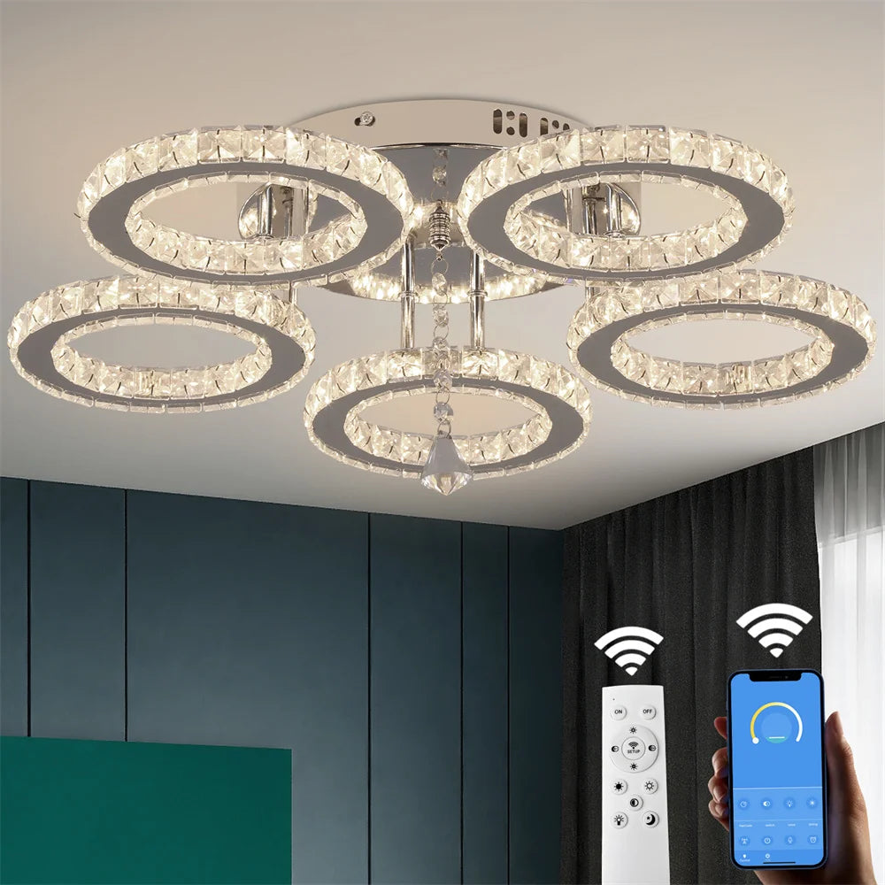 Modern Crystal Fixture Rings Shape Ceiling Light