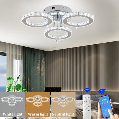 Modern Crystal Fixture Rings Shape Ceiling Light